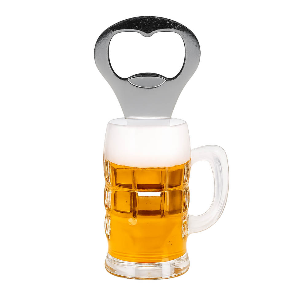 Flesopener in de vorm van een bierglas met magneet